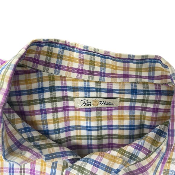Peter Millar Button Front Shirt Multicolor Check Plaid Mens 2XL - Picture 4 of 5